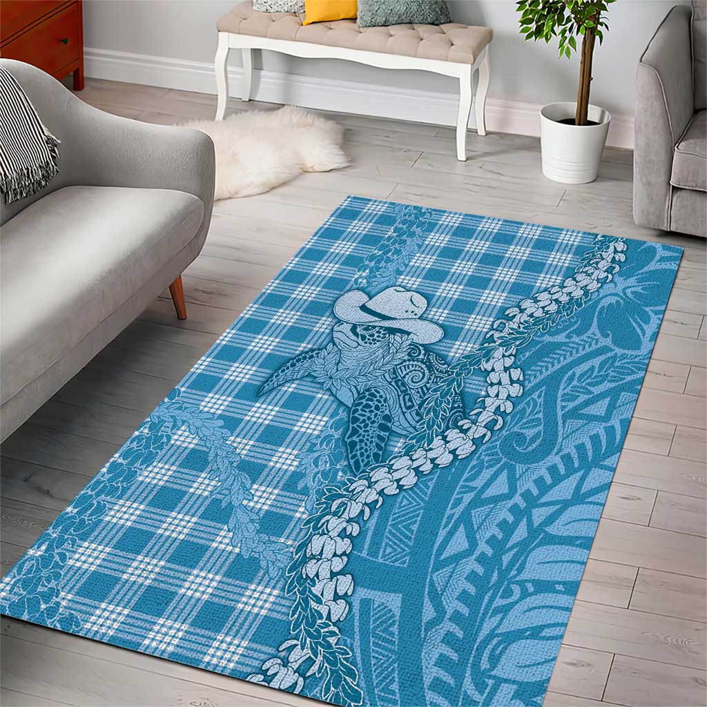 Blue Hawaii Palaka Cowboy Turtle Area Rug Hawaiian Paniolo Puakenikeni Maile Lei DT05 - Polynesian Pride