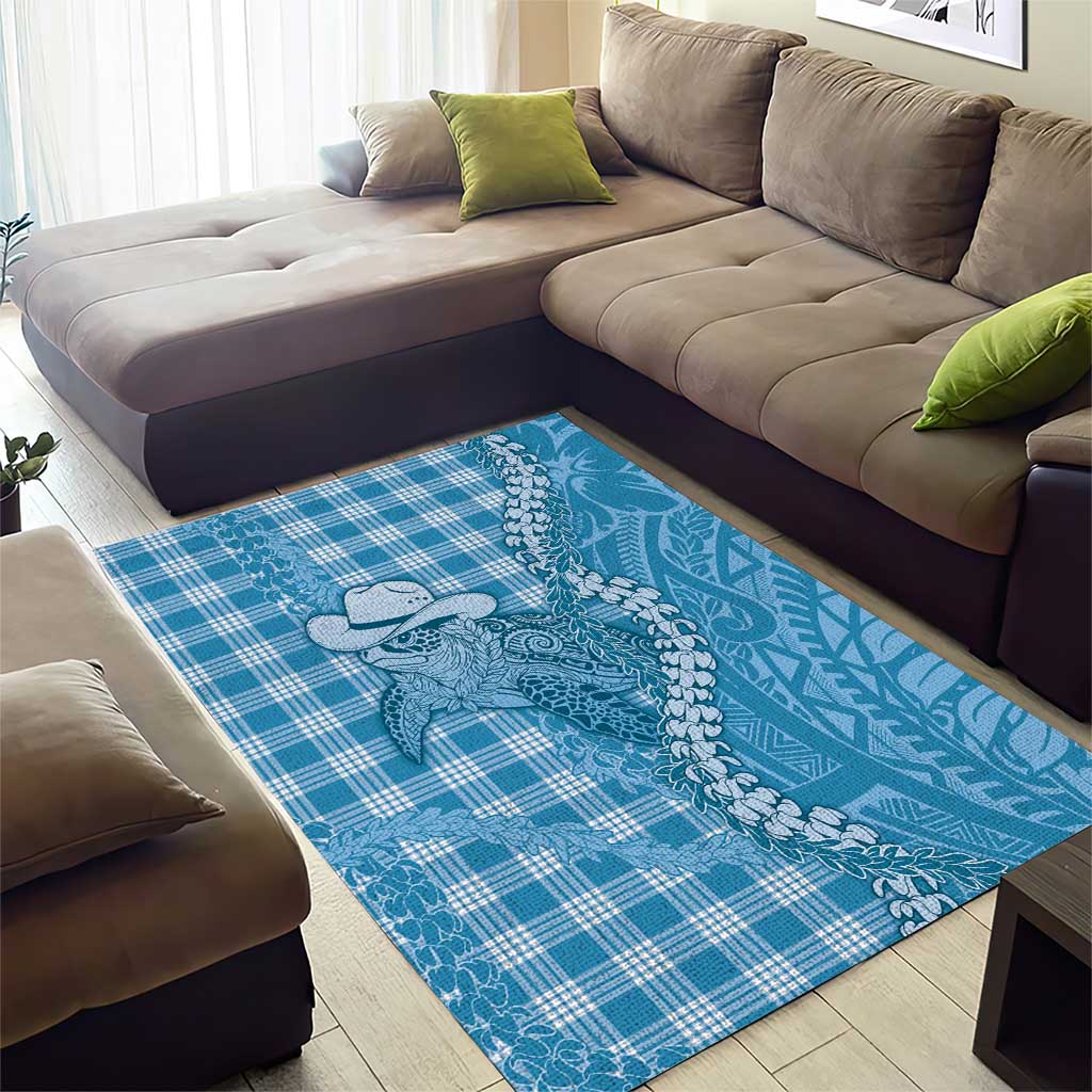 Blue Hawaii Palaka Cowboy Turtle Area Rug Hawaiian Paniolo Puakenikeni Maile Lei DT05 - Polynesian Pride