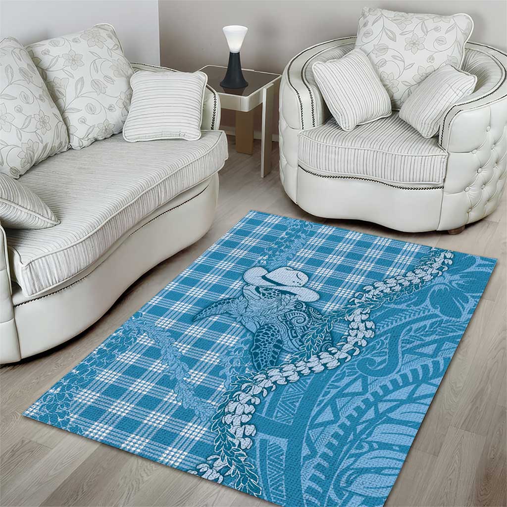 Blue Hawaii Palaka Cowboy Turtle Area Rug Hawaiian Paniolo Puakenikeni Maile Lei DT05 - Polynesian Pride