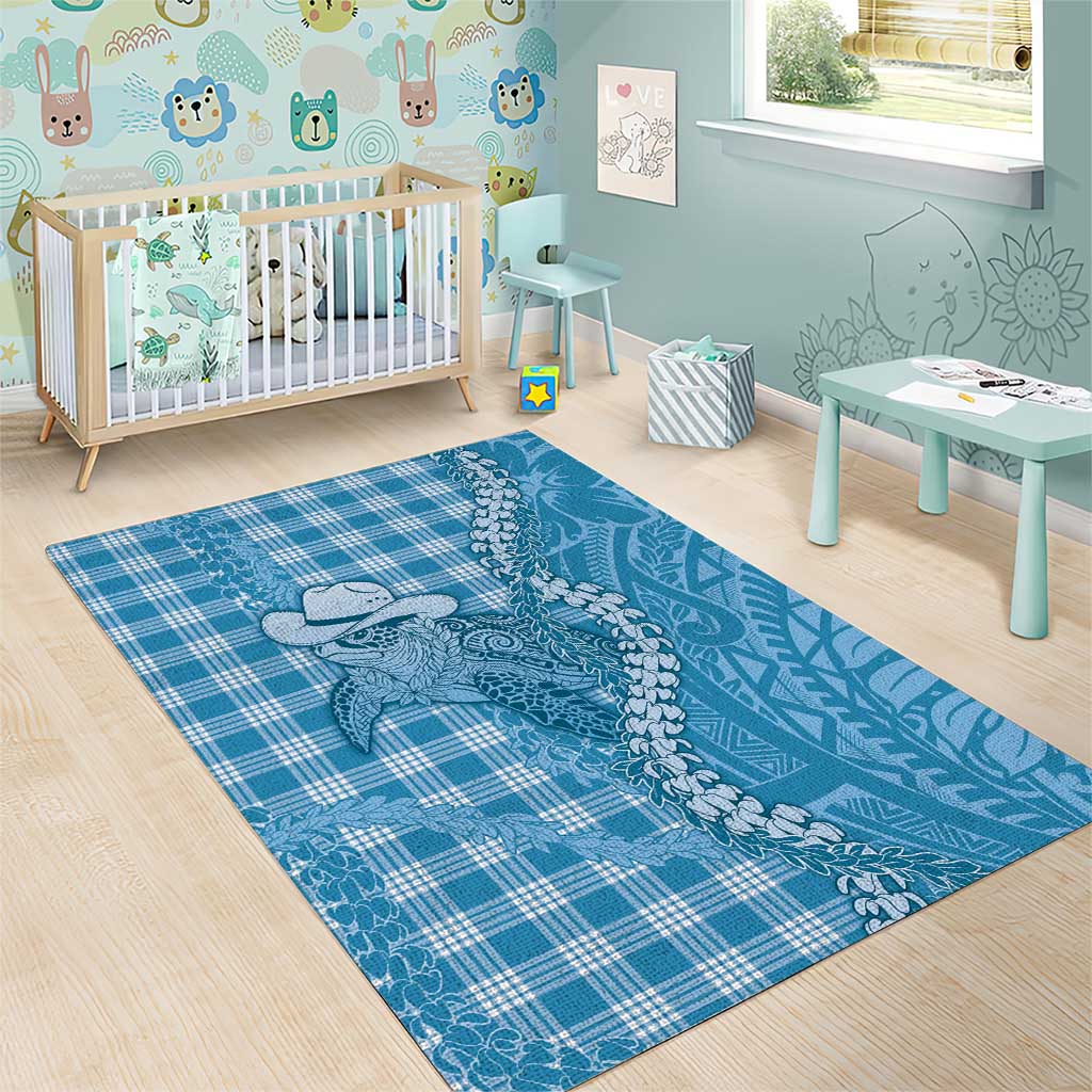 Blue Hawaii Palaka Cowboy Turtle Area Rug Hawaiian Paniolo Puakenikeni Maile Lei DT05 - Polynesian Pride