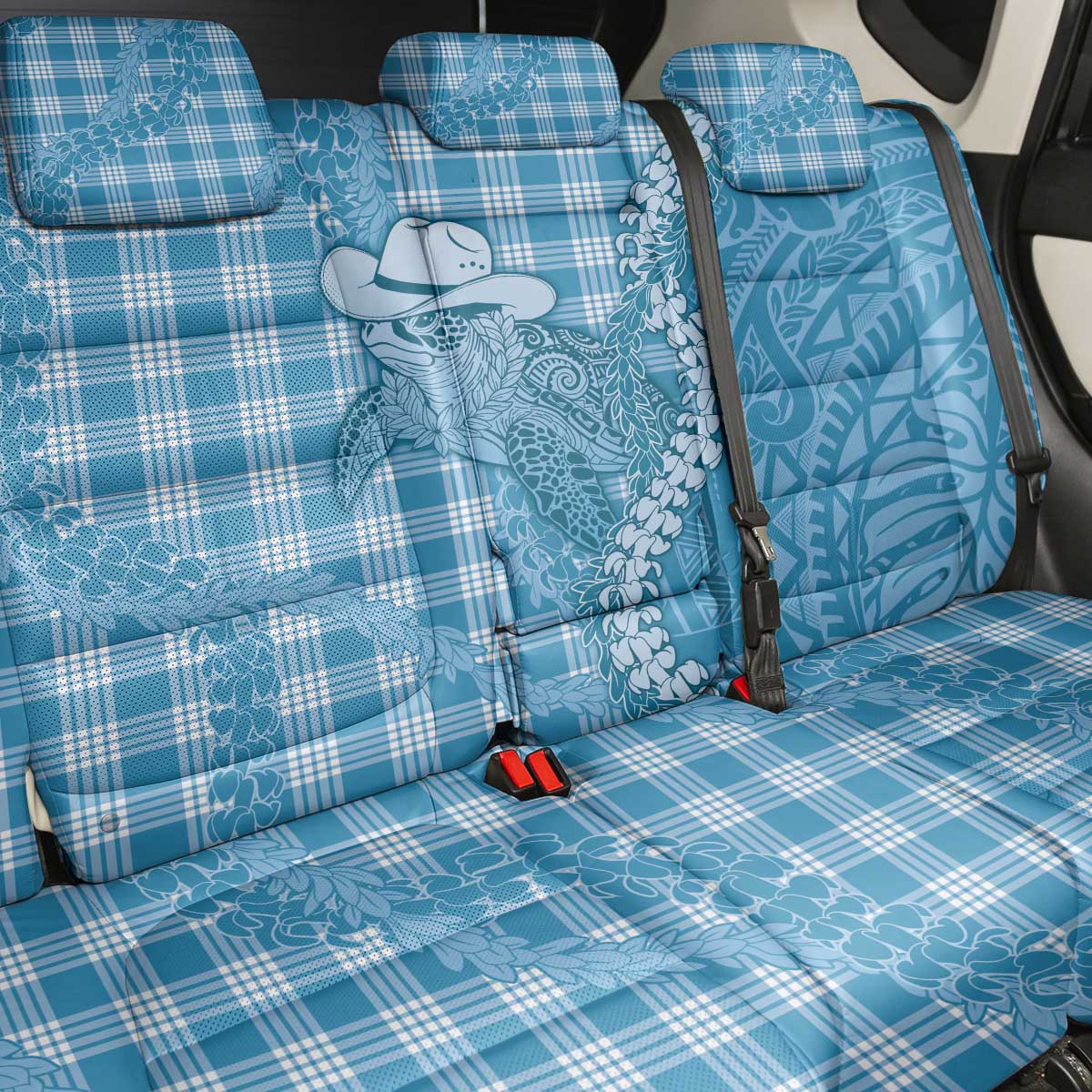 Blue Hawaii Palaka Cowboy Turtle Back Car Seat Cover Hawaiian Paniolo Puakenikeni Maile Lei DT05 - Polynesian Pride