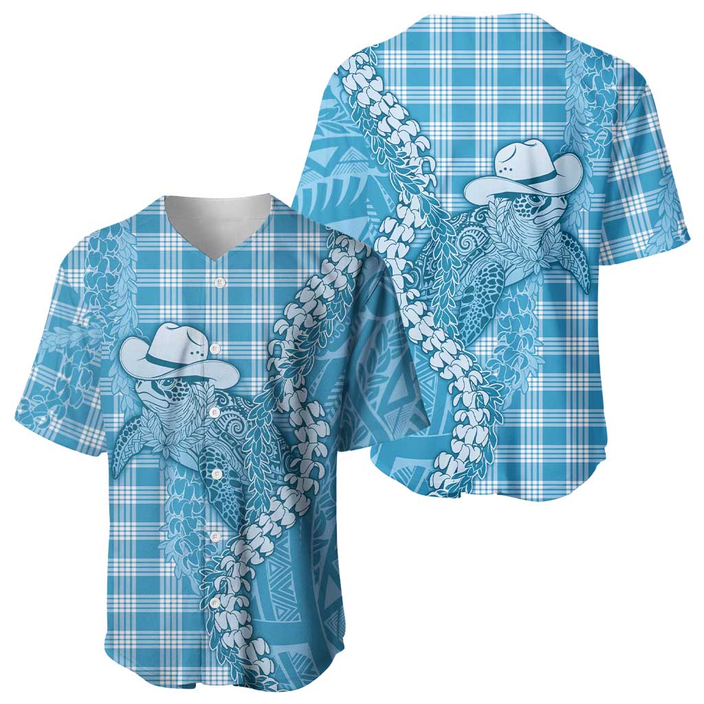 Blue Hawaii Palaka Cowboy Turtle Baseball Jersey Hawaiian Paniolo Puakenikeni Maile Lei - Polynesian Pride