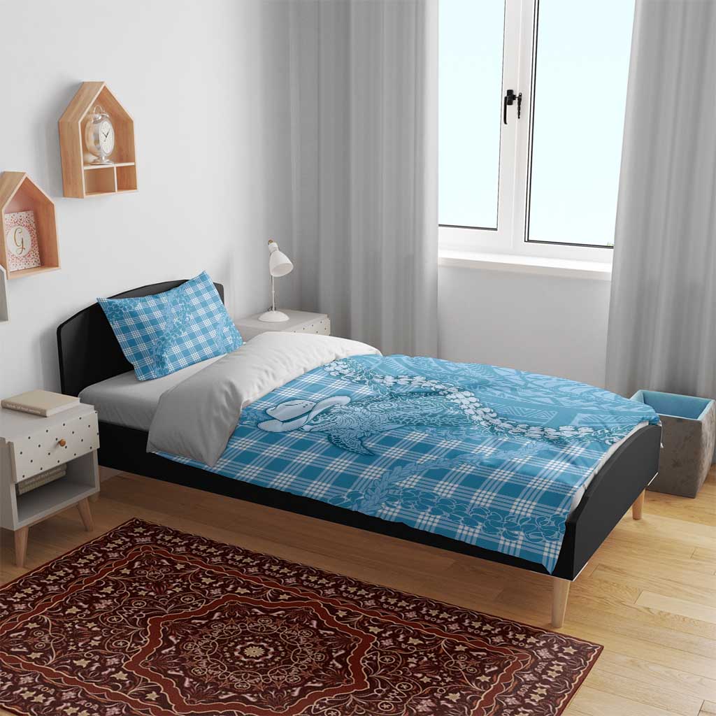 Blue Hawaii Palaka Cowboy Turtle Bedding Set Hawaiian Paniolo Puakenikeni Maile Lei - Polynesian Pride