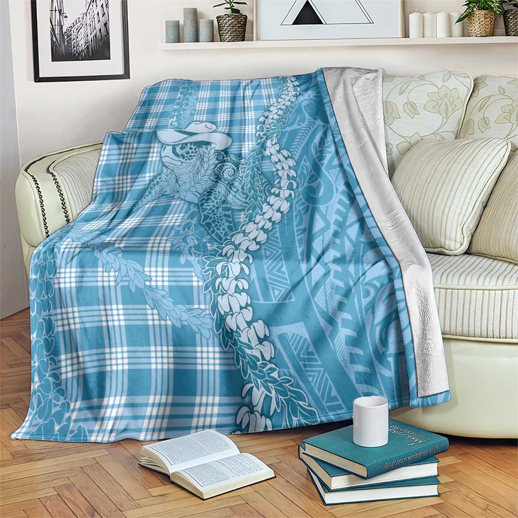 Blue Hawaii Palaka Cowboy Turtle Blanket Hawaiian Paniolo Puakenikeni Maile Lei - Polynesian Pride