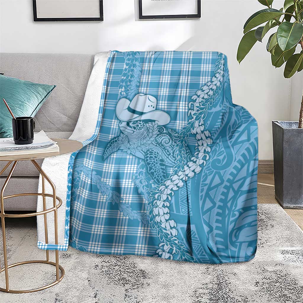 Blue Hawaii Palaka Cowboy Turtle Blanket Hawaiian Paniolo Puakenikeni Maile Lei - Polynesian Pride