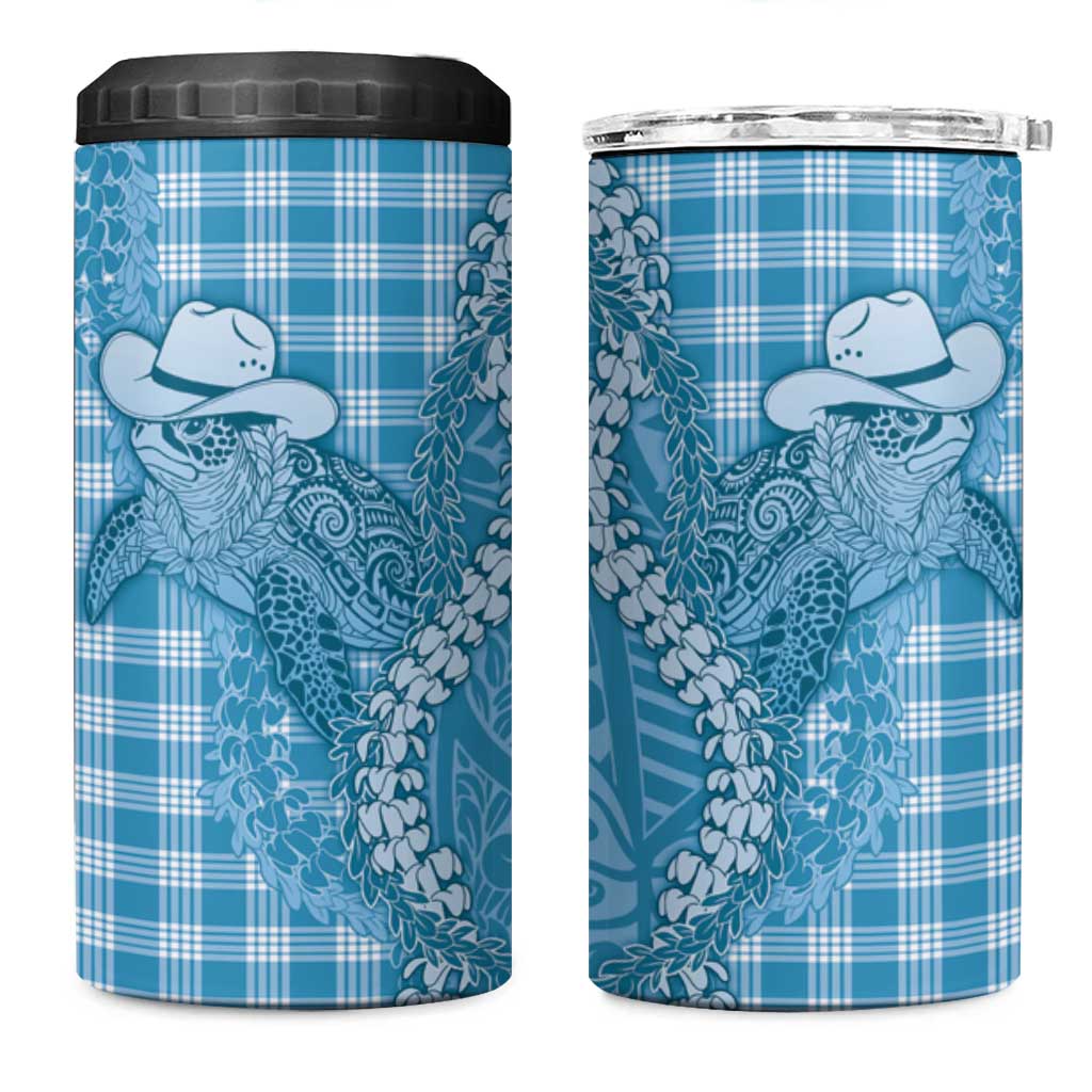 Blue Hawaii Palaka Cowboy Turtle 4 in 1 Can Cooler Tumbler Hawaiian Paniolo Puakenikeni Maile Lei DT05 One Size: 16 oz Blue - Polynesian Pride
