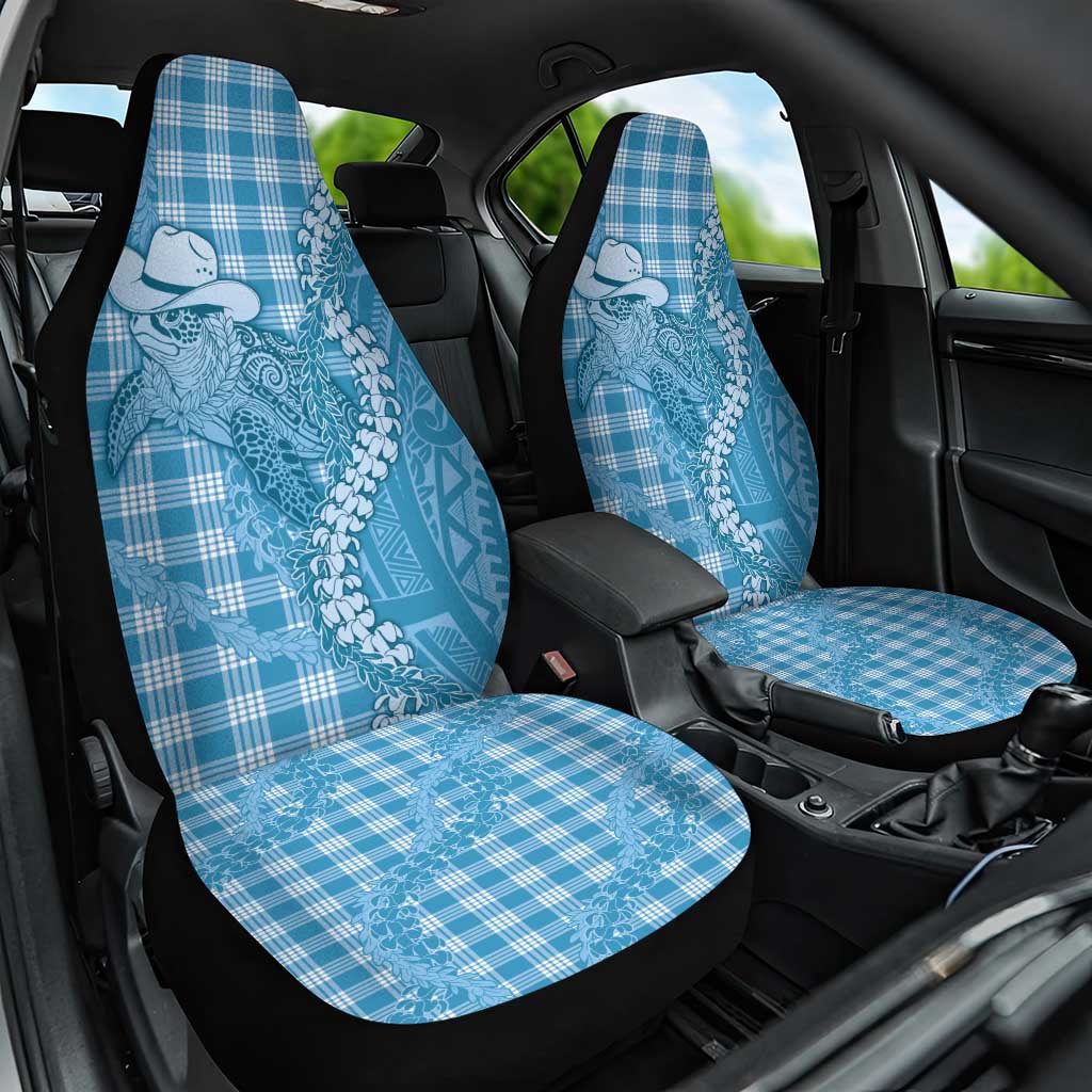 Blue Hawaii Palaka Cowboy Turtle Car Seat Cover Hawaiian Paniolo Puakenikeni Maile Lei DT05 One Size Blue - Polynesian Pride