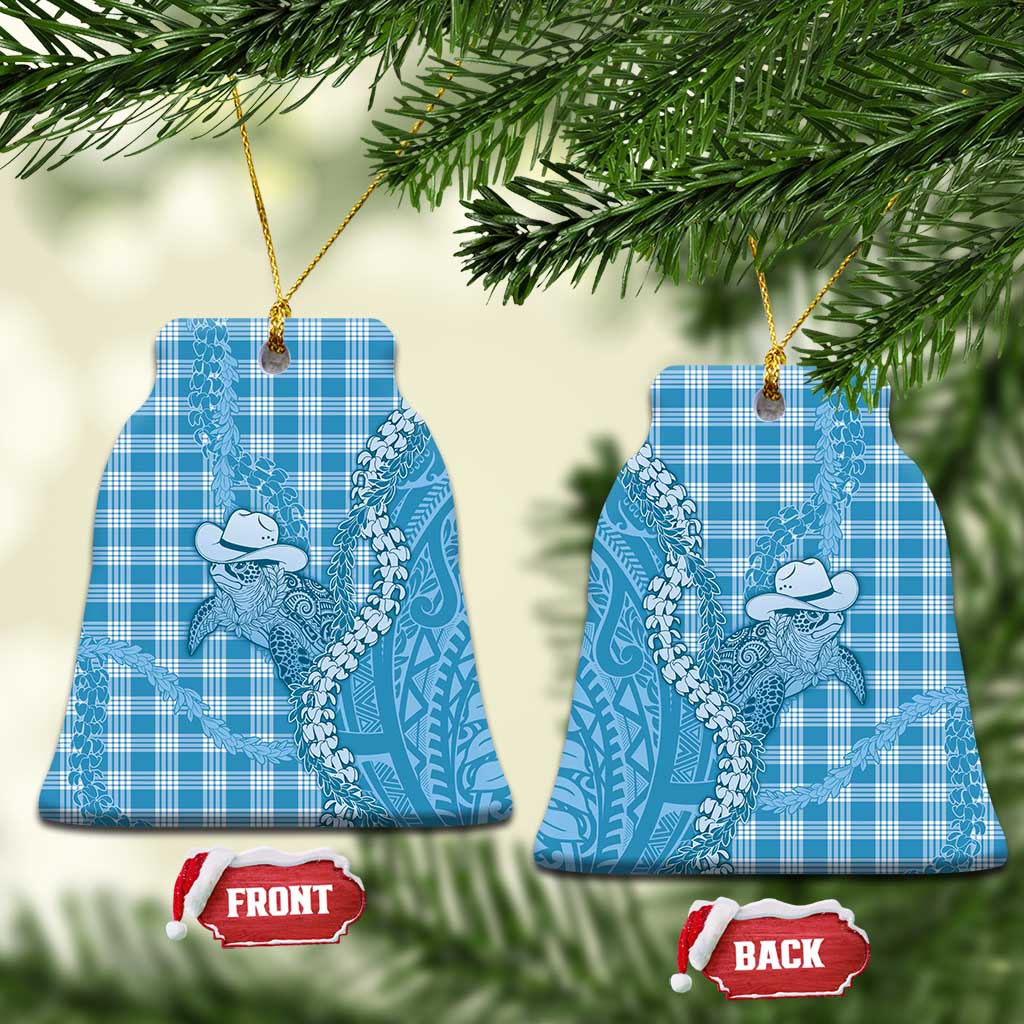 Blue Hawaii Palaka Cowboy Turtle Ceramic Ornament Hawaiian Paniolo Puakenikeni Maile Lei - Polynesian Pride