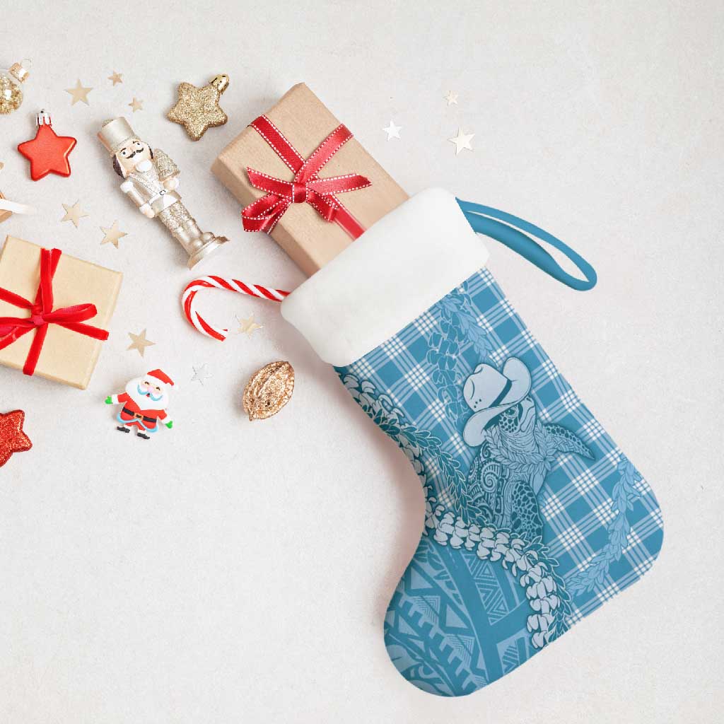 Blue Hawaii Palaka Cowboy Turtle Christmas Stocking Hawaiian Paniolo Puakenikeni Maile Lei DT05 - Polynesian Pride