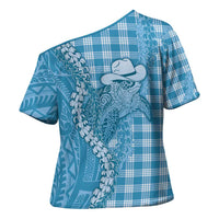 Blue Hawaii Palaka Cowboy Turtle Cross Shoulder Shirt Hawaiian Paniolo Puakenikeni Maile Lei DT05 - Polynesian Pride