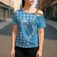 Blue Hawaii Palaka Cowboy Turtle Cross Shoulder Shirt Hawaiian Paniolo Puakenikeni Maile Lei DT05 - Polynesian Pride