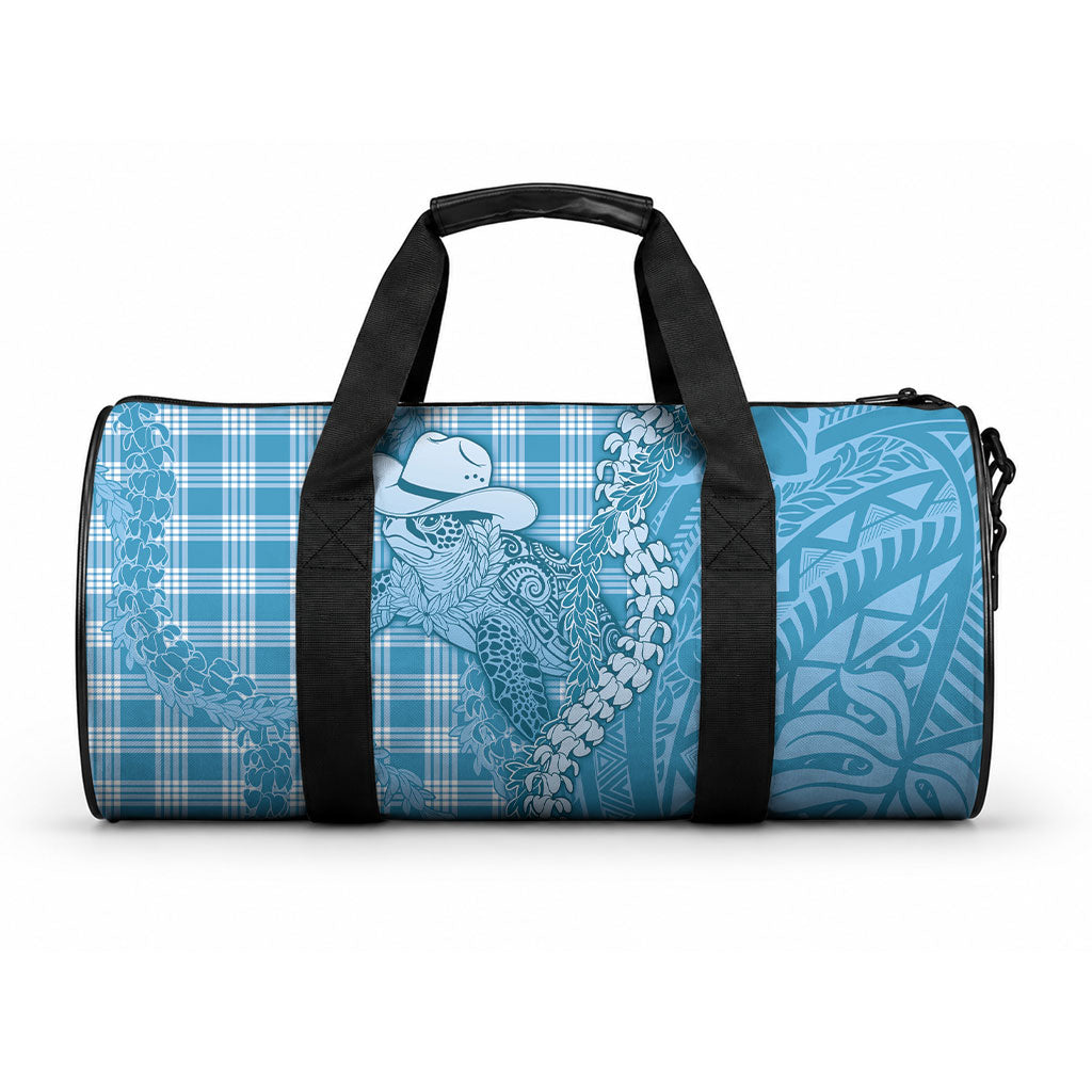Blue Hawaii Palaka Cowboy Turtle Duffle Bag Hawaiian Paniolo Puakenikeni Maile Lei