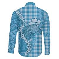 Blue Hawaii Palaka Cowboy Turtle Family Matching Long Sleeve Bodycon Dress and Hawaiian Shirt Hawaiian Paniolo Puakenikeni Maile Lei DT05 - Polynesian Pride