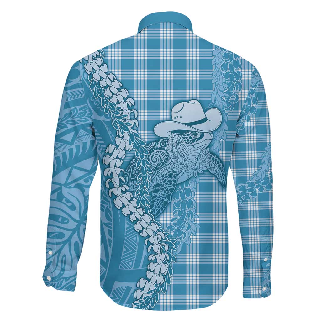 Blue Hawaii Palaka Cowboy Turtle Family Matching Off Shoulder Maxi Dress and Hawaiian Shirt Hawaiian Paniolo Puakenikeni Maile Lei DT05 - Polynesian Pride