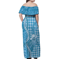 Blue Hawaii Palaka Cowboy Turtle Family Matching Off Shoulder Maxi Dress and Hawaiian Shirt Hawaiian Paniolo Puakenikeni Maile Lei DT05 - Polynesian Pride