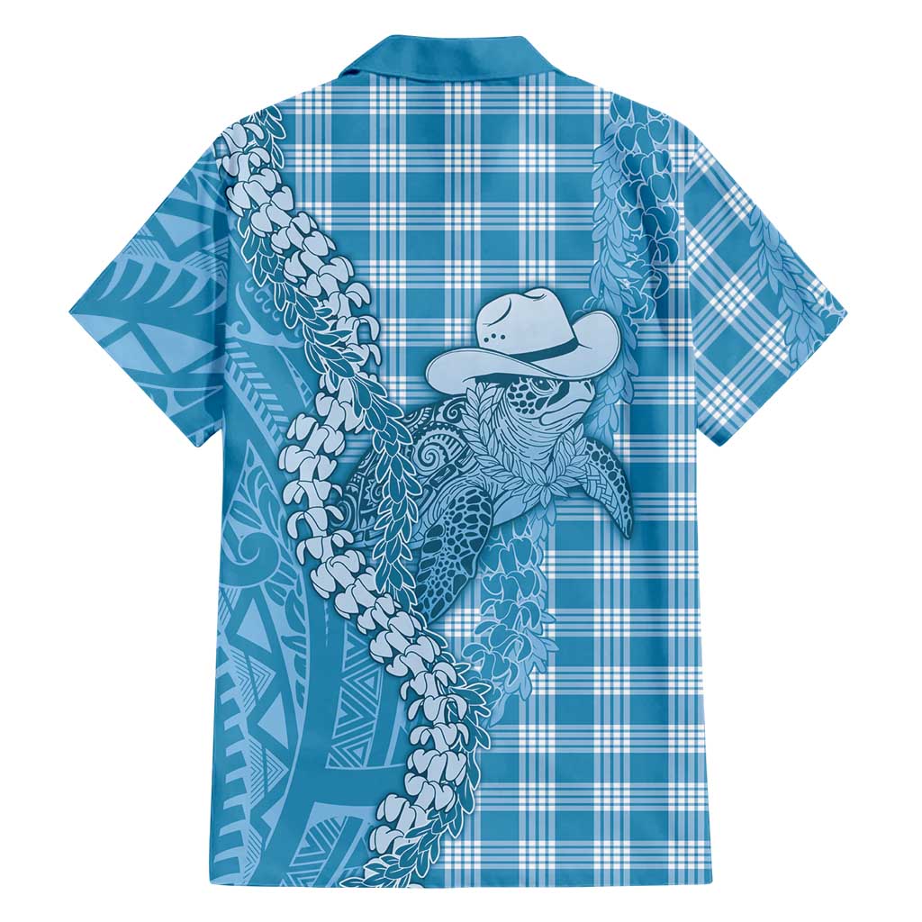 Blue Hawaii Palaka Cowboy Turtle Family Matching Off Shoulder Short Dress and Hawaiian Shirt Hawaiian Paniolo Puakenikeni Maile Lei DT05 - Polynesian Pride