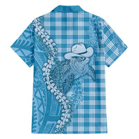 Blue Hawaii Palaka Cowboy Turtle Family Matching Off Shoulder Short Dress and Hawaiian Shirt Hawaiian Paniolo Puakenikeni Maile Lei DT05 - Polynesian Pride