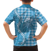 Blue Hawaii Palaka Cowboy Turtle Family Matching Short Sleeve Bodycon Dress and Hawaiian Shirt Hawaiian Paniolo Puakenikeni Maile Lei DT05 - Polynesian Pride