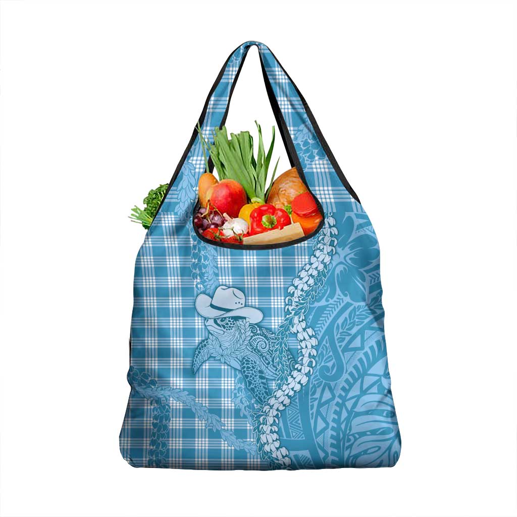 Blue Hawaii Palaka Cowboy Turtle Grocery Bag Hawaiian Paniolo Puakenikeni Maile Lei DT05 1-pack One Size Blue - Polynesian Pride