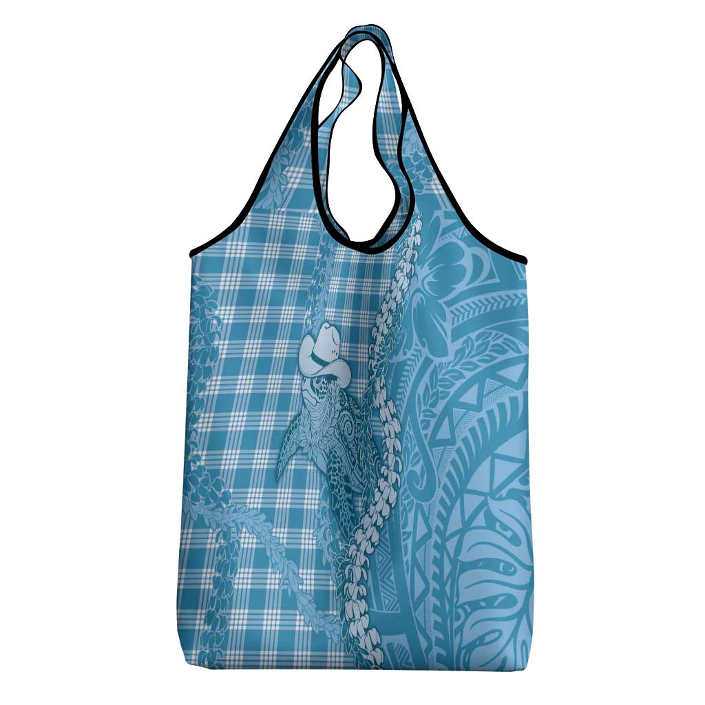 Blue Hawaii Palaka Cowboy Turtle Grocery Bag Hawaiian Paniolo Puakenikeni Maile Lei DT05 - Polynesian Pride