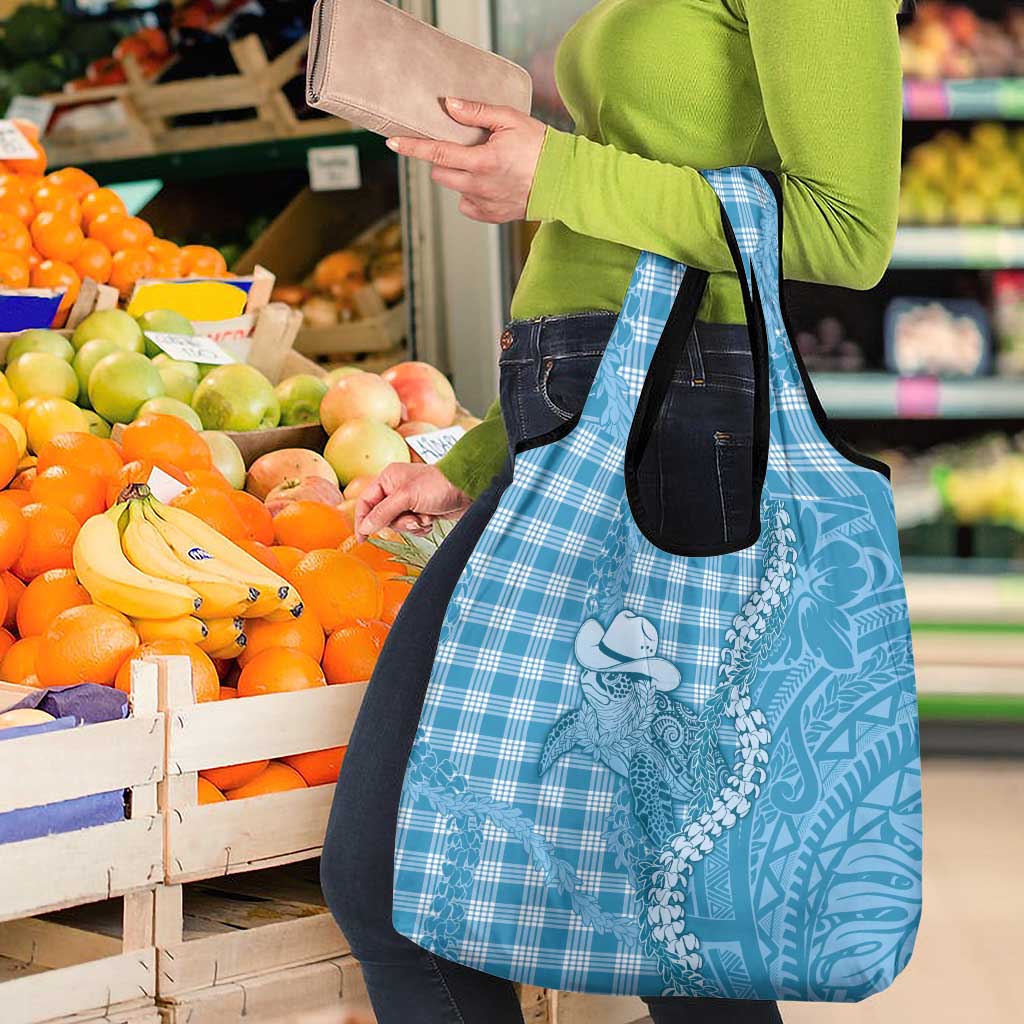 Blue Hawaii Palaka Cowboy Turtle Grocery Bag Hawaiian Paniolo Puakenikeni Maile Lei DT05 - Polynesian Pride
