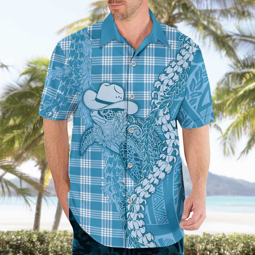 Blue Hawaii Palaka Cowboy Turtle Hawaiian Shirt Hawaiian Paniolo Puakenikeni Maile Lei DT05 - Polynesian Pride