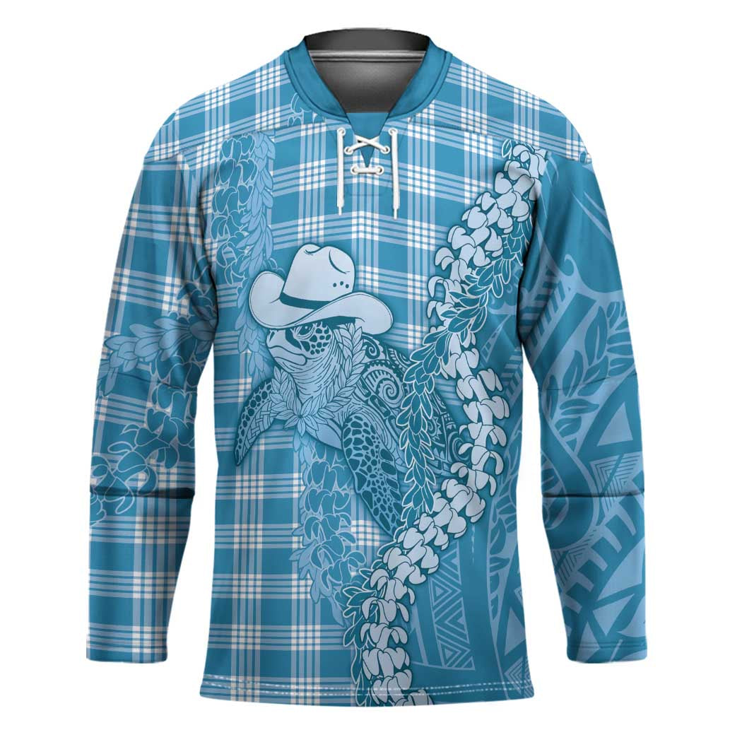 Blue Hawaii Palaka Cowboy Turtle Hockey Jersey Hawaiian Paniolo Puakenikeni Maile Lei DT05 Unisex Blue - Polynesian Pride