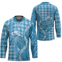 Blue Hawaii Palaka Cowboy Turtle Hockey Jersey Hawaiian Paniolo Puakenikeni Maile Lei DT05 - Polynesian Pride