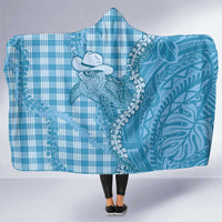 Blue Hawaii Palaka Cowboy Turtle Hooded Blanket Hawaiian Paniolo Puakenikeni Maile Lei DT05 One Size Blue - Polynesian Pride