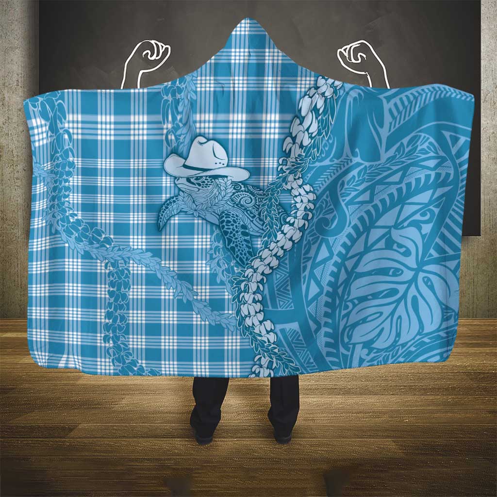 Blue Hawaii Palaka Cowboy Turtle Hooded Blanket Hawaiian Paniolo Puakenikeni Maile Lei DT05 - Polynesian Pride