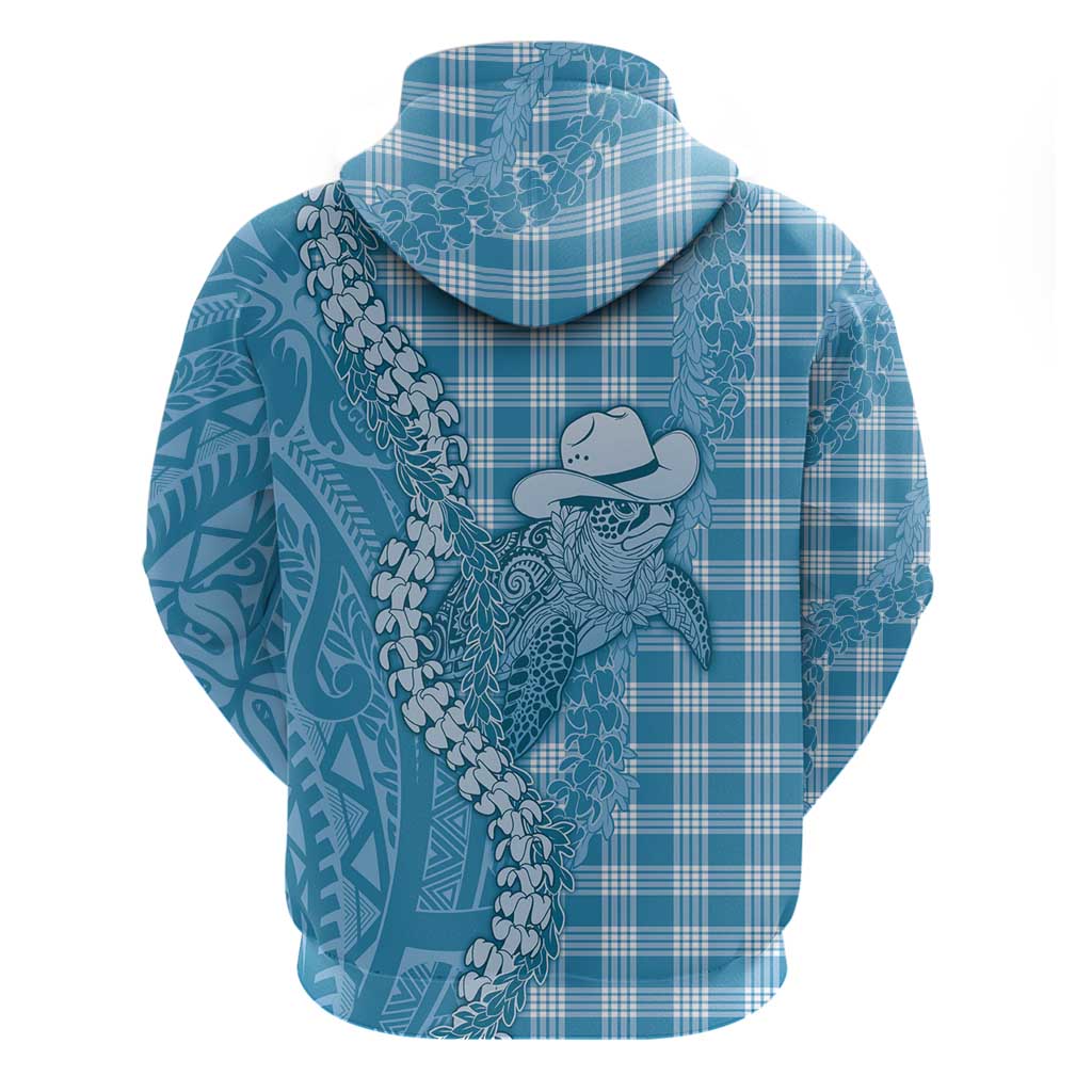 Blue Hawaii Palaka Cowboy Turtle Hoodie Hawaiian Paniolo Puakenikeni Maile Lei DT05 - Polynesian Pride