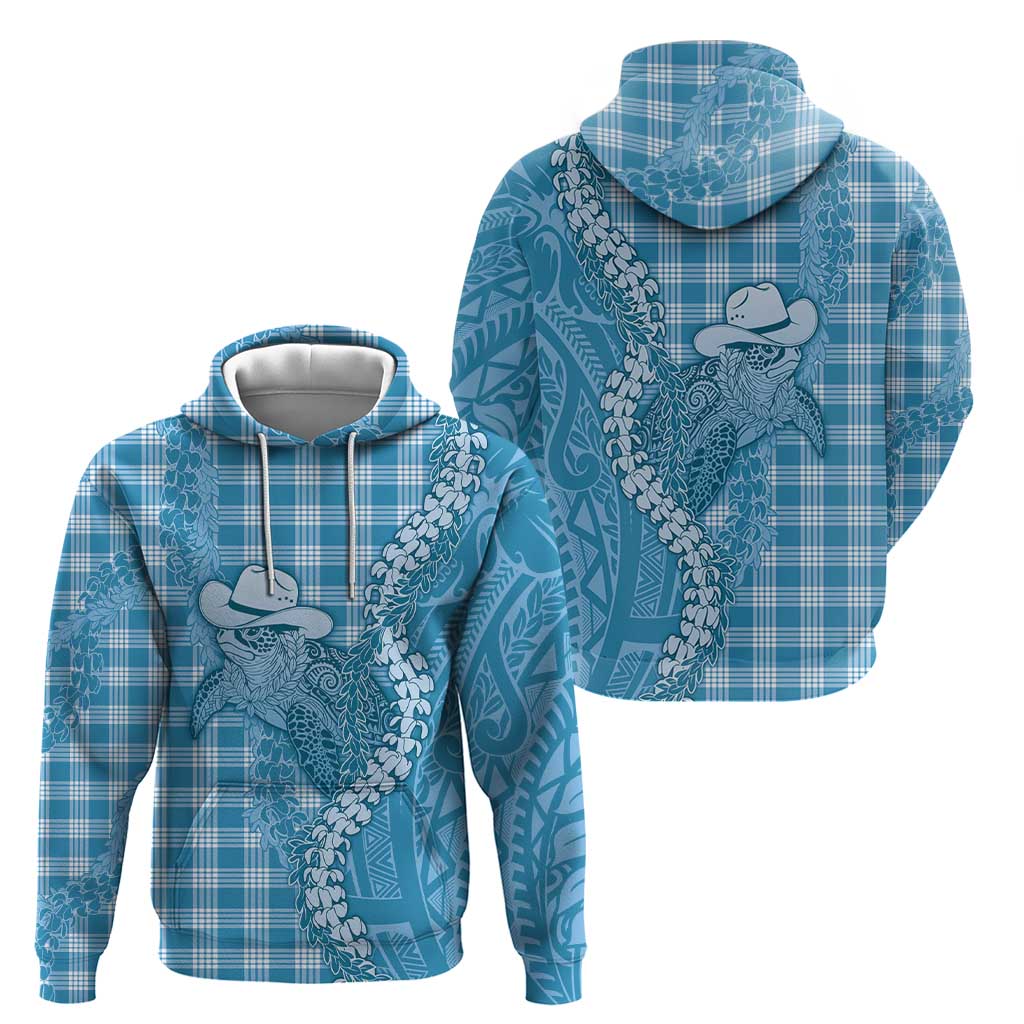 Blue Hawaii Palaka Cowboy Turtle Hoodie Hawaiian Paniolo Puakenikeni Maile Lei DT05 - Polynesian Pride
