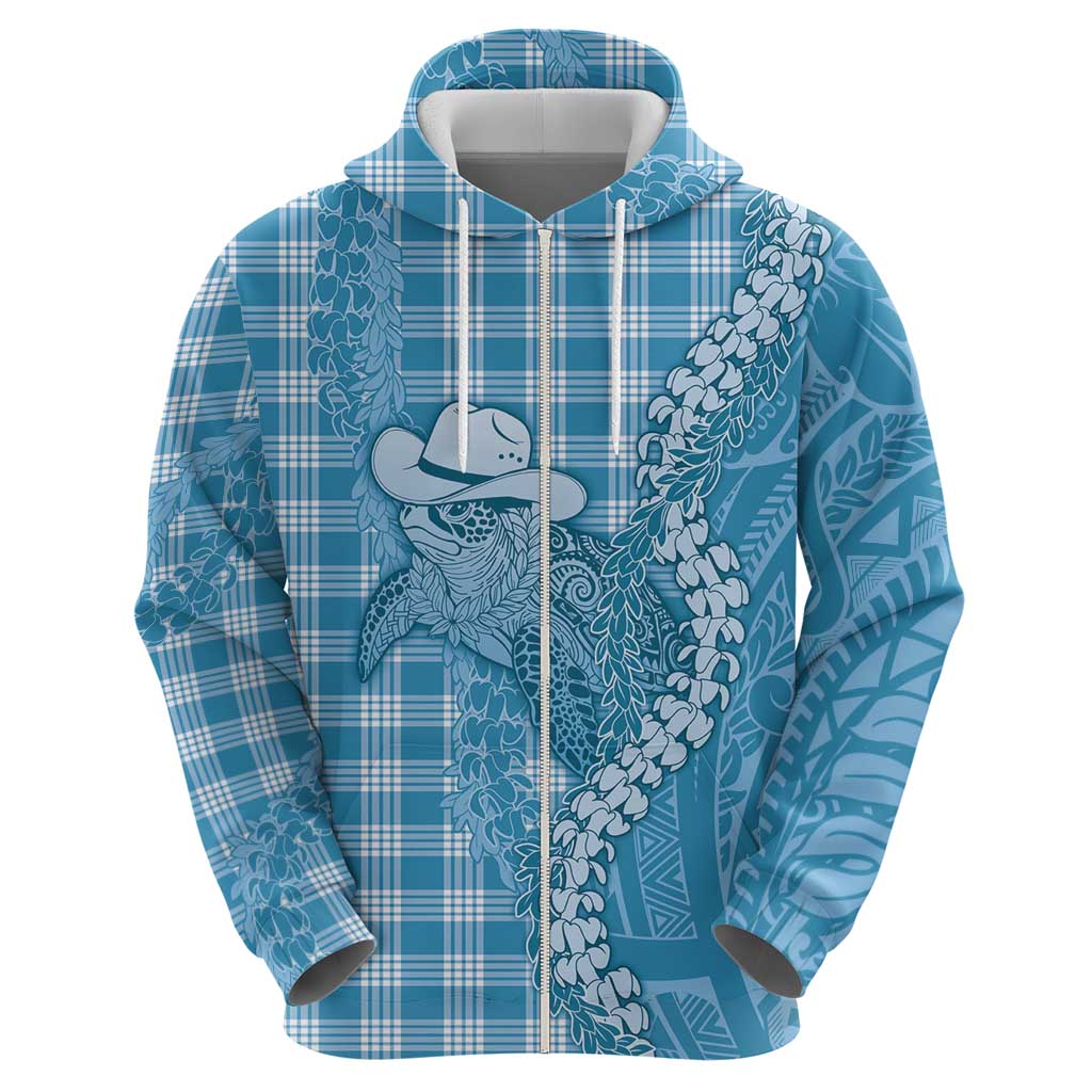 Blue Hawaii Palaka Cowboy Turtle Hoodie Hawaiian Paniolo Puakenikeni Maile Lei DT05 - Polynesian Pride