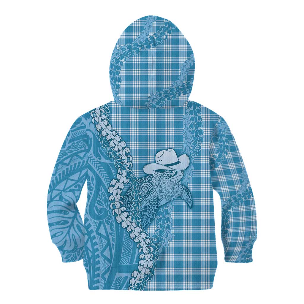 Blue Hawaii Palaka Cowboy Turtle Kid Hoodie Hawaiian Paniolo Puakenikeni Maile Lei DT05 - Polynesian Pride