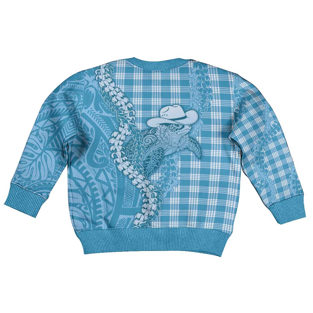Blue Hawaii Palaka Cowboy Turtle Kid Ugly Christmas Sweater Hawaiian Paniolo Puakenikeni Maile Lei DT05 - Polynesian Pride