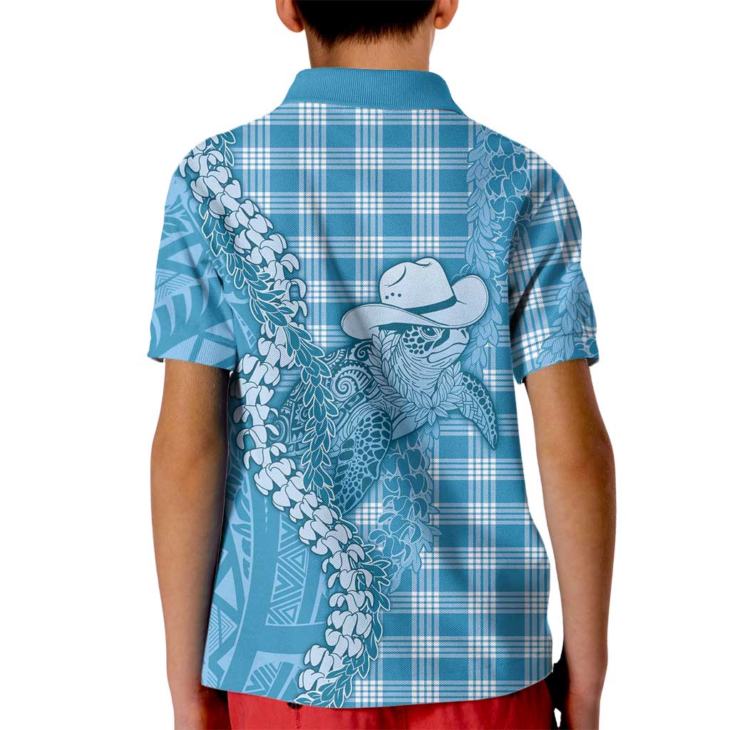 Blue Hawaii Palaka Cowboy Turtle Kid Polo Shirt Hawaiian Paniolo Puakenikeni Maile Lei DT05 - Polynesian Pride