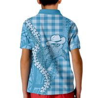 Blue Hawaii Palaka Cowboy Turtle Kid Polo Shirt Hawaiian Paniolo Puakenikeni Maile Lei DT05 - Polynesian Pride