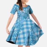 Blue Hawaii Palaka Cowboy Turtle Kid Short Sleeve Dress Hawaiian Paniolo Puakenikeni Maile Lei DT05 KID Blue - Polynesian Pride