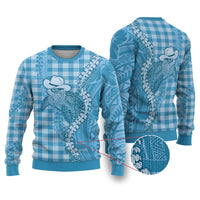 Blue Hawaii Palaka Cowboy Turtle Ugly Christmas Sweater Hawaiian Paniolo Puakenikeni Maile Lei DT05 Blue - Polynesian Pride