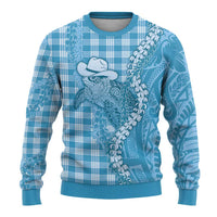 Blue Hawaii Palaka Cowboy Turtle Ugly Christmas Sweater Hawaiian Paniolo Puakenikeni Maile Lei DT05 - Polynesian Pride
