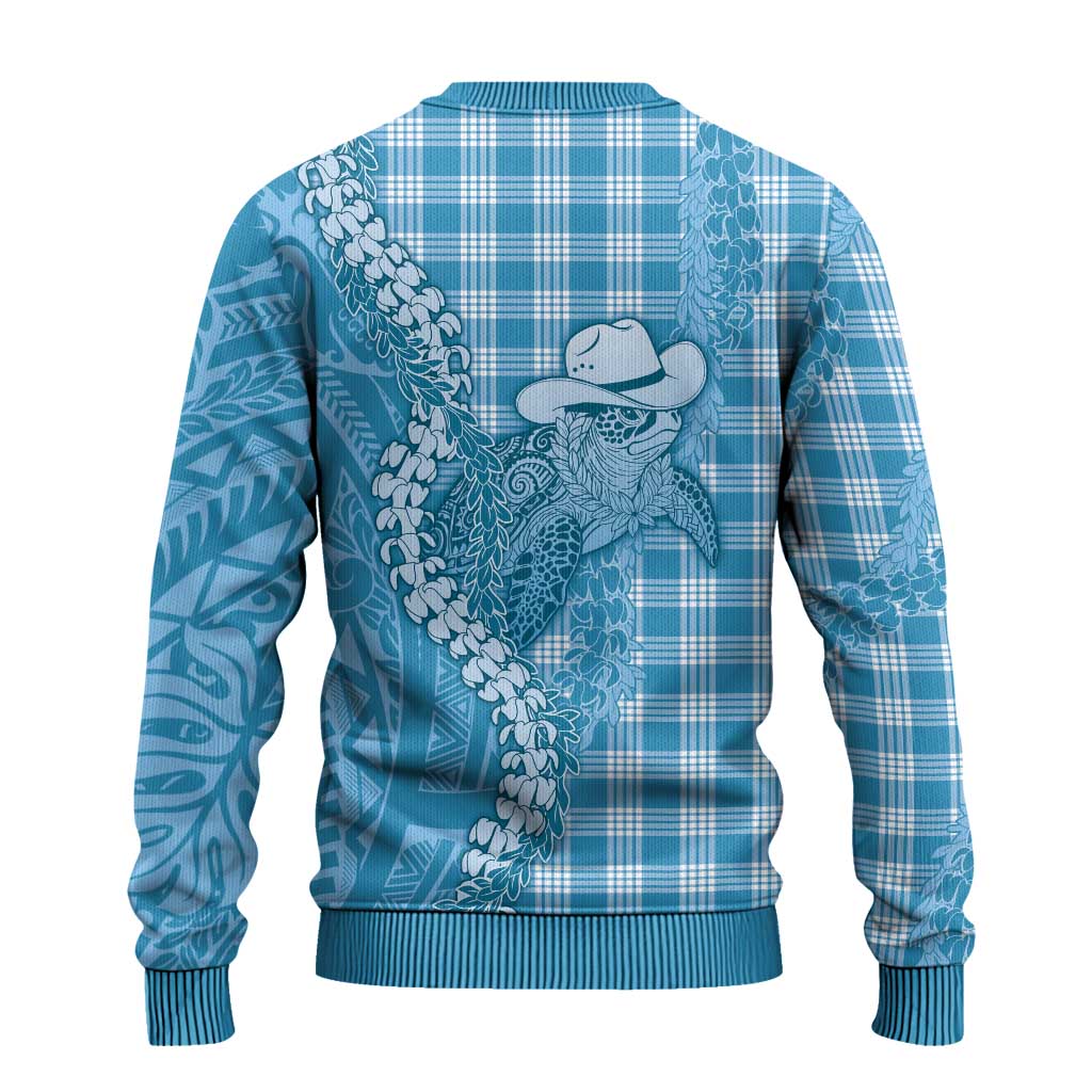 Blue Hawaii Palaka Cowboy Turtle Ugly Christmas Sweater Hawaiian Paniolo Puakenikeni Maile Lei DT05 - Polynesian Pride