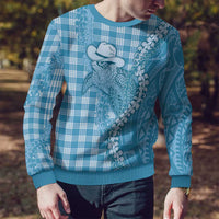 Blue Hawaii Palaka Cowboy Turtle Ugly Christmas Sweater Hawaiian Paniolo Puakenikeni Maile Lei DT05 - Polynesian Pride