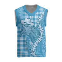 Blue Hawaii Palaka Cowboy Turtle Christmas Knitted V-Neck Vest Hawaiian Paniolo Puakenikeni Maile Lei DT05 Blue - Polynesian Pride