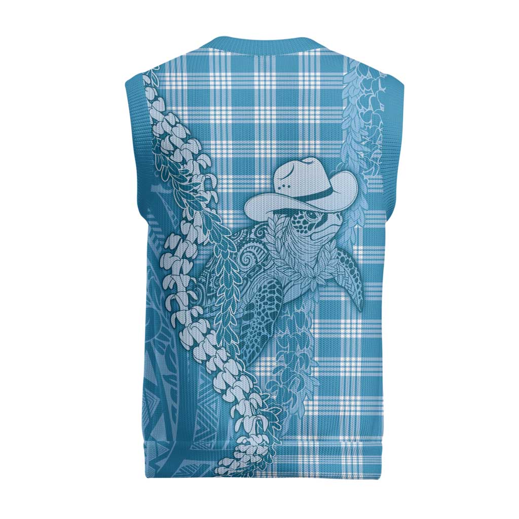 Blue Hawaii Palaka Cowboy Turtle Christmas Knitted V-Neck Vest Hawaiian Paniolo Puakenikeni Maile Lei DT05 - Polynesian Pride