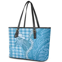 Blue Hawaii Palaka Cowboy Turtle Leather Tote Bag Hawaiian Paniolo Puakenikeni Maile Lei DT05 - Polynesian Pride