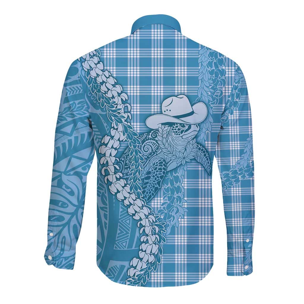 Blue Hawaii Palaka Cowboy Turtle Long Sleeve Button Shirt Hawaiian Paniolo Puakenikeni Maile Lei DT05 - Polynesian Pride