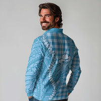 Blue Hawaii Palaka Cowboy Turtle Long Sleeve Polo Shirt Hawaiian Paniolo Puakenikeni Maile Lei DT05 - Polynesian Pride