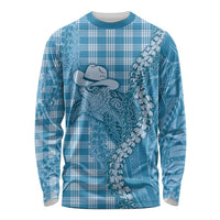 Blue Hawaii Palaka Cowboy Turtle Long Sleeve Shirt Hawaiian Paniolo Puakenikeni Maile Lei DT05 Unisex Blue - Polynesian Pride