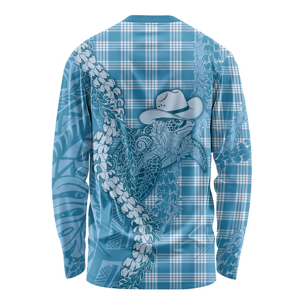 Blue Hawaii Palaka Cowboy Turtle Long Sleeve Shirt Hawaiian Paniolo Puakenikeni Maile Lei DT05 - Polynesian Pride