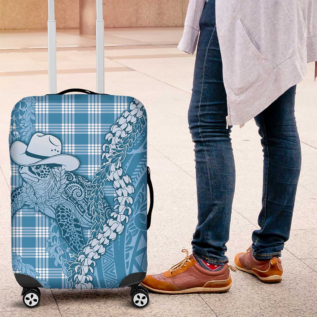 Blue Hawaii Palaka Cowboy Turtle Luggage Cover Hawaiian Paniolo Puakenikeni Maile Lei DT05 Blue - Polynesian Pride